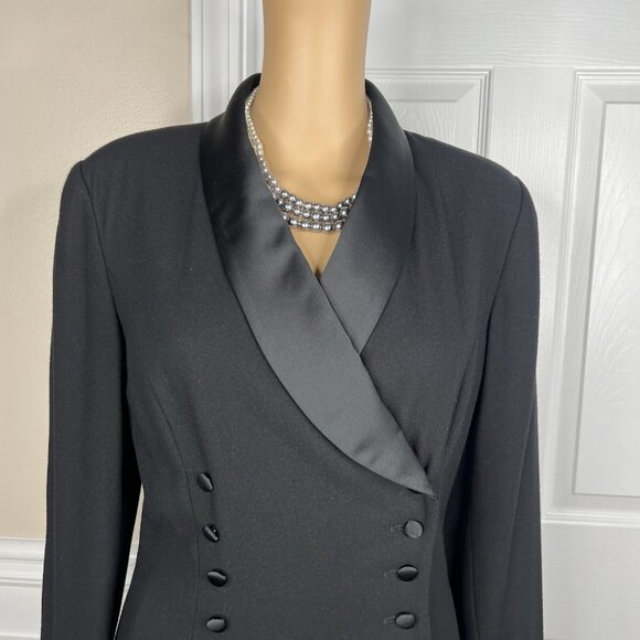 Kasper ASL Polyester Rayon Tuxedo VTG Skirt Suit 10 Black Double Breasted 2PC - Picture 4 of 12